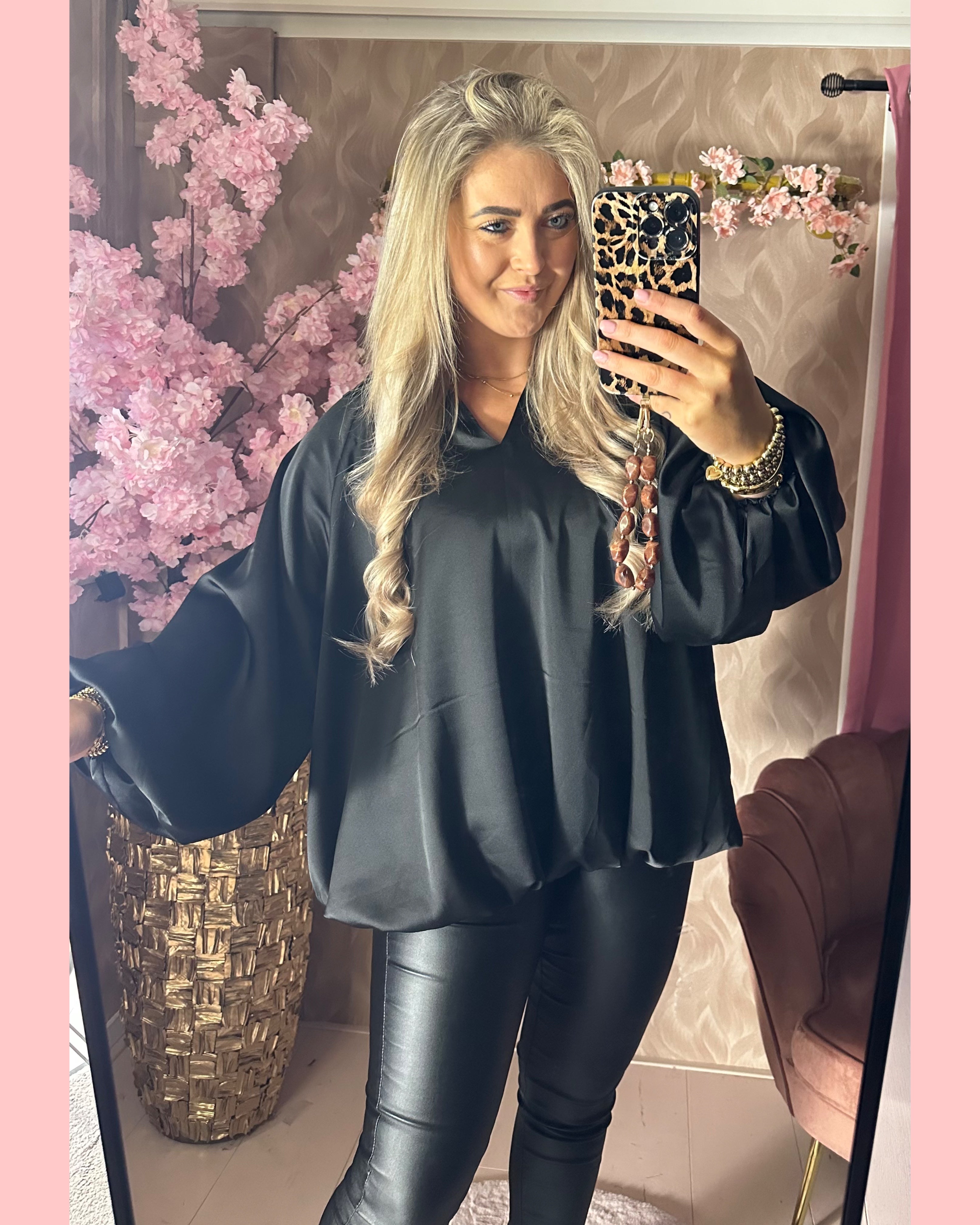 SATIN BALLON BLOUSE ZWART