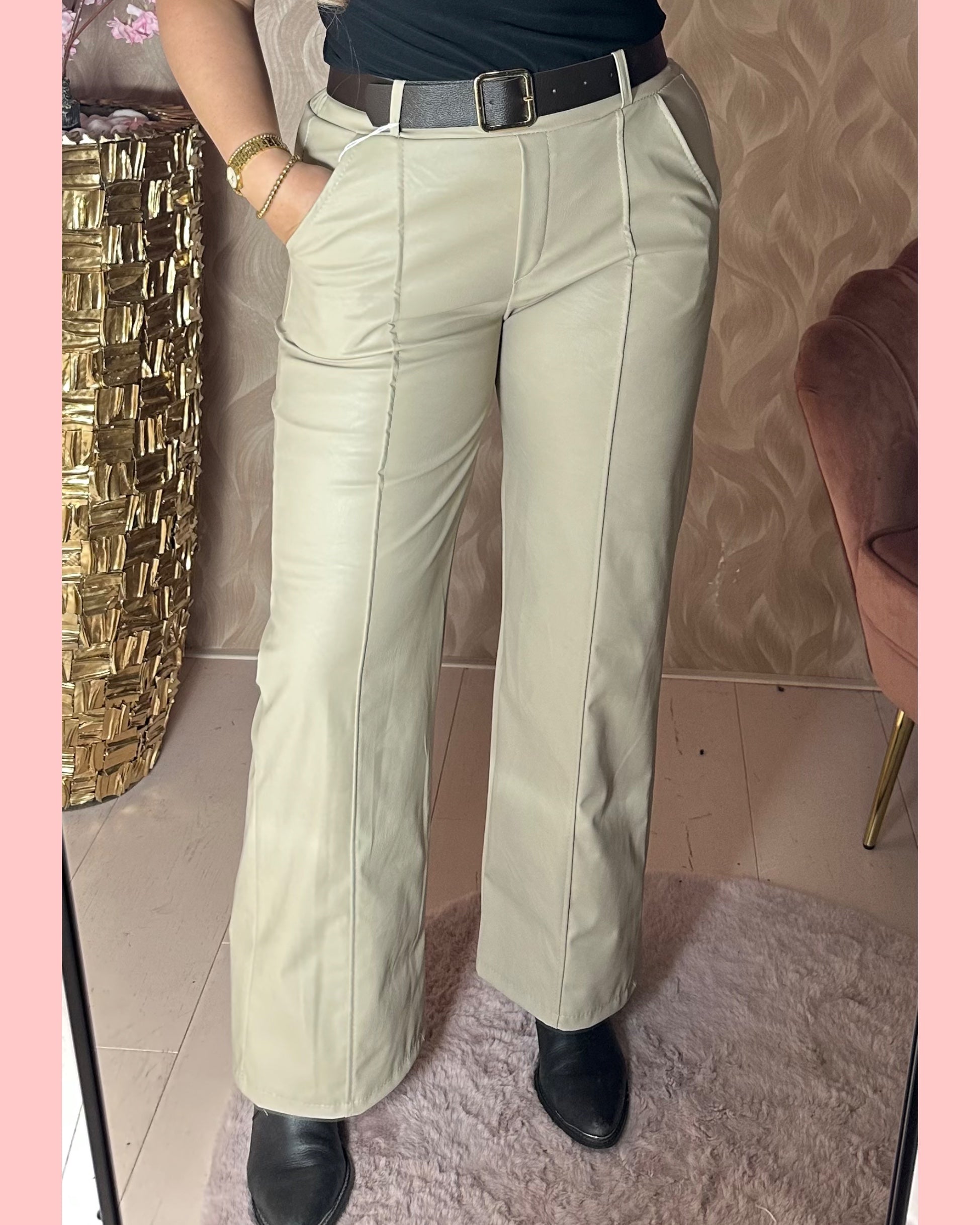 WIDE LEG PU PANTALON BEIGE • AANBIEDING