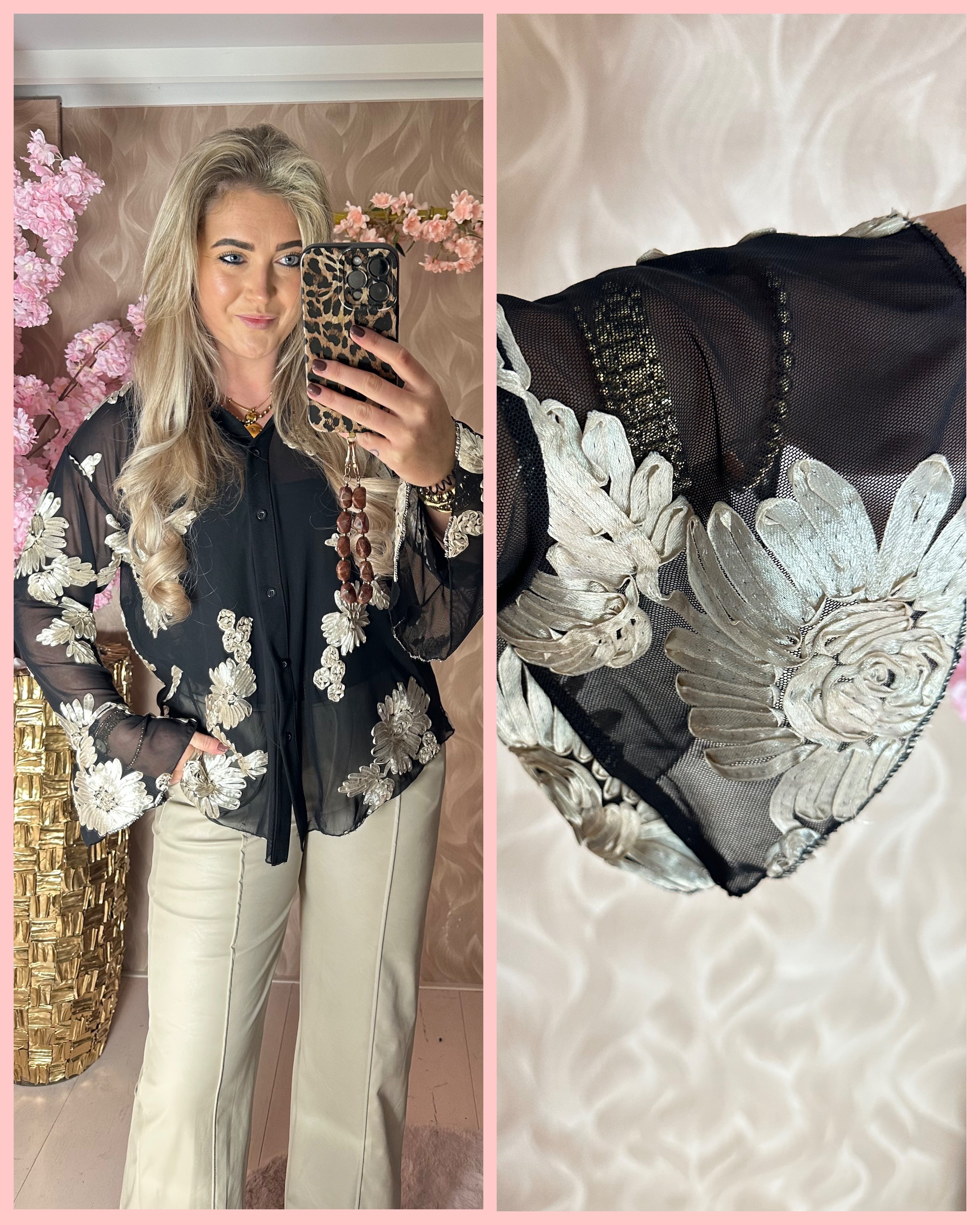 CHAMPAGNE FLOWER MESH BLOUSE 🌸 𝐀𝐀𝐍𝐁𝐈𝐄𝐃𝐈𝐍𝐆