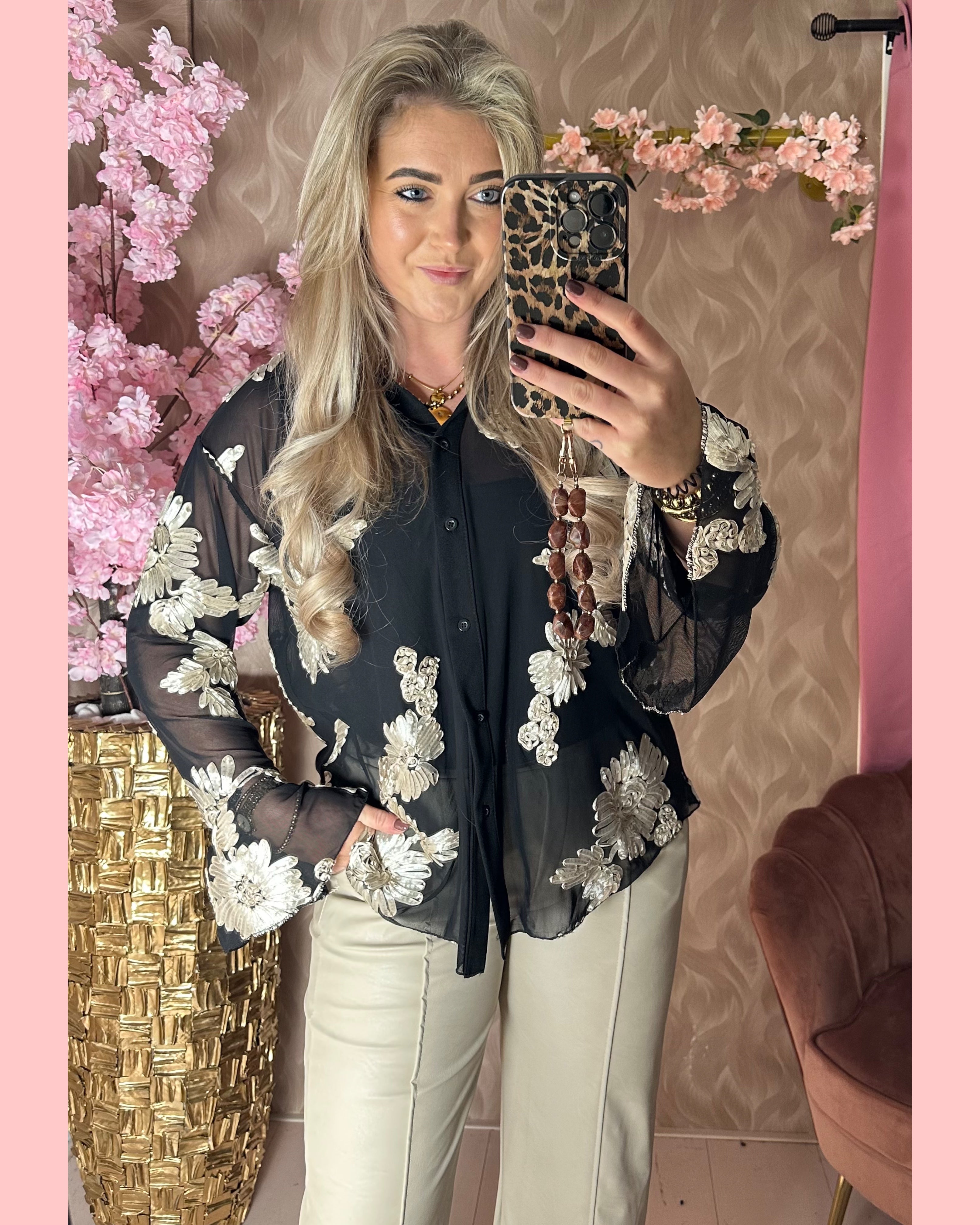CHAMPAGNE FLOWER MESH BLOUSE 🌸 𝐀𝐀𝐍𝐁𝐈𝐄𝐃𝐈𝐍𝐆